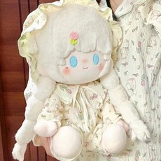 40公分坐姿可愛甜美奶豆雙馬尾棉花娃娃，可換裝屬性少女心禮物, 1個, 花吊帶,40cm坐姿奶豆