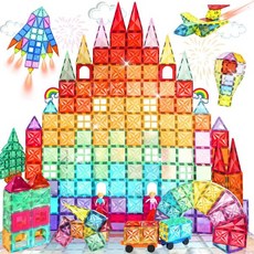 마그네틱 타일 자동차 2대가 포함된 130PCS 블록 세트 4D 다이아몬드 자석 빌딩 블록 어린이 소년 및 소녀를 위한 STEM 유치원 교육용 장난감 선물 3 4 5 6, 130PCS+2Cars, 1개
