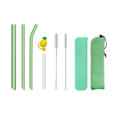 Touchwhale 淺綠玻璃吸管九件組 附贈8mm吸管套 環保玻璃吸管組, 1套, 9個裝