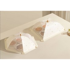 可摺疊飯菜罩，新款防塵防蟲防蠅家用遮蓋傘, 1個, 圓形印花【70cm】奶杏色