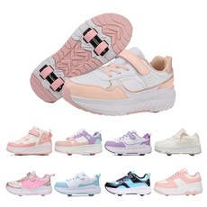 PHTEER 롤러슈즈 바퀴달린운동화 탈부착 롤러스케이트 4륜 F05, 핑크색, 1개