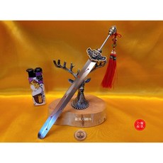 龍筑刀劍 一尺三神明手拿龍款七星劍 銅製仿古不鏽鋼手工真劍身 紅七星 仿古龍款 太子槍 關刀, 1個, 紅