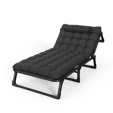 多功能四檔調節摺疊床 加寬床面附頭枕 免安裝午睡躺椅, 加寬75cm方管【三折床黑色＋棉墊】四檔