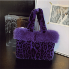 겨울 여성용 레오파드 프린트 고급 퍼토트백 세련된 스타일 출퇴근 데일리 가벼운 핸드백 패션