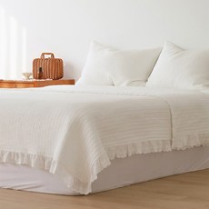 온도 60수 아사 순면 100% 피그먼트 레이스 줄누빔 이불 겸 패드, 화이트