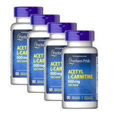 퓨리탄스프라이드 아세틸 엘카르니틴 500mg 캡슐 Puritans Pride Acetyl L-Carnitine, 4개, 60정