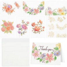 Prudiut 수채화 컬러링 카드 60세트 봉투 포함 63.5kg(140파운드)/300 GSM 꽃 종이 카드 인사말 결혼식 초대장 감사 카드용 엽서 (6가지 디자인) 1, Prudiut 수채화 컬러링 카드 60세트, 봉투 포함