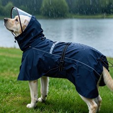 寵物雨衣 狗狗雨衣 連帽斗篷 四季通用 反光條設計 防風防潑水, 1個, 藍色