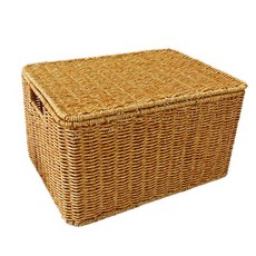 달빛마켓 내츄럴 볼튼 사각 미니 손잡이 뚜껑 라탄바구니 바스켓, 베이지, 1개