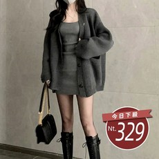 韓版慵懶風復古長版針織外套 長袖上衣 女裝, 【J288】灰色