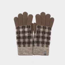 體溫魔術師丨MIT台灣製 女士方格紋皮標混色單層手套 輕盈保暖 親膚柔軟 時尚格紋 冬季通勤百搭, 棕, 1個
