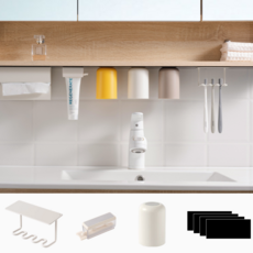 홈지니 자석 칫솔걸이 공중부양 무타공 칫솔꽂이 치약걸이 양치컵 자석판 4종 세트 화이트, 3구 세트