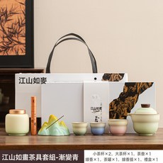 DIU 漸變福祿茶具套裝文創香道功夫茶具高顏值家用泡茶器商務禮盒禮品, 1個, 漸變青/禮盒裝:如圖