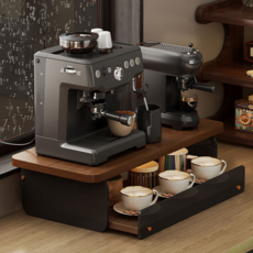 호밍사이 슬라이딩 커피머신 선반 이중대 용량 수납대를 수납하다 커피메이커 전자레인지 프린터 사용 가능, 1개, 블랙