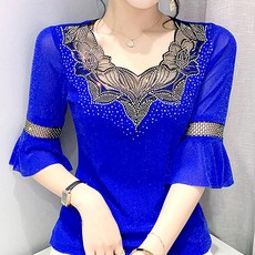 모네르 라인댄스복 상의 플라워큐빅탑 라인댄스 의상 옷