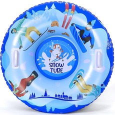 스노우 튜브 91.4cm(36인치) 공기 주입식 눈썰매 어린이 및 성인용 두껍고 튼튼한 단단한 바닥 PVC 썰매 손잡이 포함 야외 겨울 장난감 남아 여아 야외 썰매 스포츠 선물, Blue Snow Sled, 1