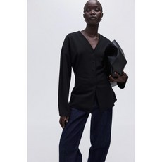 국내백화점 H&M 가디건 브랜드관 버튼 프런트 탑 블랙 1310073004 커플 사무실 (BK파우치 증정)