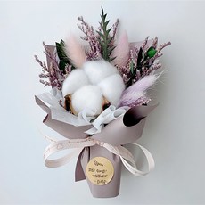 [로기블룸] 목화 한송이 프리저브드 핸드메이드 미니꽃다발 봉안당 납골당 성묘꽃 선물포장장식 촬영소품, 연보라