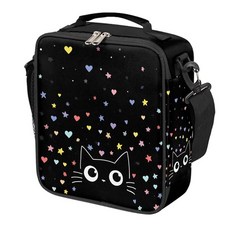 Cfpolar 스컬 스케이트보드 런치 박스 남아 여아용 단열 백 재사용 가능한 미니 쿨러 토트 박스 보온 식사 키트 어깨 스트랩 포함 직장 학교 피크닉용 173554, C-Cute Black Animal Cat 16