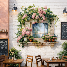 태쓰 인테리어 스티커 안방 거실 욕실 주방 벽면 포인트 스티커 2, 핑크꽃창문