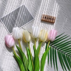 無名精選 仿真鬱金香花束, 一套6支（2黃+2粉+2白）, 1個