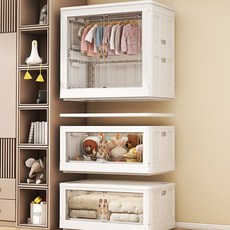 現貨】 免安裝衣櫃儲物櫃簡易衣櫃可折疊儲物櫃寶寶衣櫃兒童收納箱小衣櫥, 5收納,透明白【適合60面寬】磁吸門