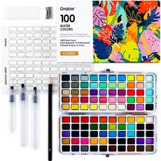 그래비 50 컬러 수채화 물감 세트 디테일 페인트 브러시 물감 페인팅 그림을 위한 미술 용품 여행 아마추어 취미자, 100 Colors