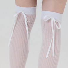 제이투제이 여성골프웨어 시스루 리본 롱니삭스, 화이트, 1개