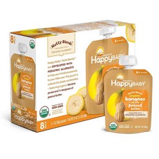 Happy Baby Organics 견과류 블렌드 바나나 & 아몬드 버터 85g(3온스) 파우치 (16개 팩), Pack of 8, 바나나 및 땅콩 버터