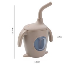 兒童吸管杯 寶寶學飲杯 帶手柄 矽膠企鵝造型, 咖啡色, 1個