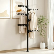 튼튼한 굵은기둥 폴행거 드레스룸 고정식 옷걸이, 검정색