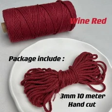 3mm 11 야드 35 색상 옵션 Macrame 코드 코튼 로프 4 플라이 트위스트 Macrame 스레드 Macrame 용품 DIY 공, 01 3mm 10Meters, 07 Wine Red
