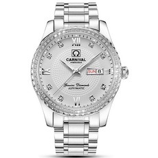 Gosasa Swiss Made 남성용 럭셔리 골드 시계 오토매틱 아날로그 디스플레이 캘린더 위크 야광 골드 스테인리스 다이아몬드 시계 (화이트) 화이트. 모던.