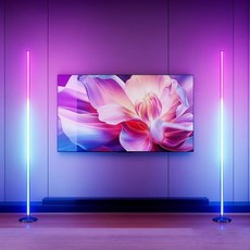 RGB 코너 플로어 램프: Uocub 1 600만 가지 DIY 색상 및 68개 이상의 장면 LED 스마트 모던 램프 타이밍 음악 동기화 앱 원격 제어 스탠딩 램프 거실용, 57" No Alexa, 2