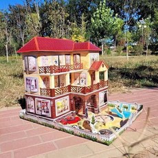 臺製 紙紮別墅 兩層樓大號紙別墅 祭祀燒紙房子 五七/週年/清明/中元 往生祭拜, 半成品永福別墅送兩證+雙面膠組裝視頻, 1個