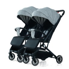 雙胞胎嬰兒車可登嬰兒推車可坐可躺輕便可摺疊景觀遛娃神器可坐折, 三摺疊單向【亞麻灰】:1個