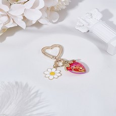 1개 아크릴 딸기 펜던트 장식 합금 에나멜 꽃과 하트 회전 스냅 후크 잠금 장식 내화벽돌 색상 70mm, 금색