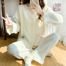 100% 순면 거즈 히든 수유 산후조리 봄여름 임산부 파자마 여성 홈웨어 세트