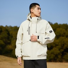 防風防潑水連帽衝鋒衣外套 春秋登山情侶款 淺米白 2XL