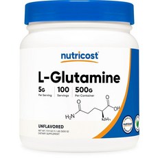 Nutricost L-글루타민 파우더 (500g) 무향 - 글루텐 프리 및 GMO 프리 100회 분량, 1개, 500g