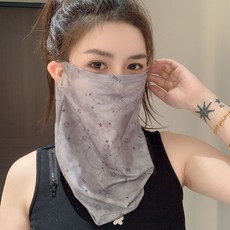 防曬面罩 夏掛耳面紗女夏冰絲薄款透氣遮全臉面部遮陽護頸面罩臉罩防曬潮搭, 灰色, 1個