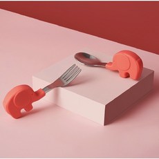 台灣發貨 不鏽鋼大象寶寶湯匙組 收納盒 不鏽鋼湯匙 大象湯匙 鯨魚湯匙 學習湯匙 學習餐具 兒童餐具, 小象-紅, 1個