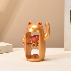 可愛貓咪造型沙漏計時器，創意居家裝飾品，精準計時，療癒貓咪造型，提升生活質感, 金色+30分鐘小號