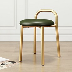 럭셔리 의자 겹치는 체어 카페 인테리어 감성 고급 가정용 화장대 스툴, 골드 레그 다크 그린 레더