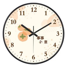 DFMEI 吉祥小清新客廳圓形掛鐘靜音掃秒事事如意北歐風創意臥室鐘錶掛牆, A234黑色:14英寸(直徑35釐米)比較建議客廳