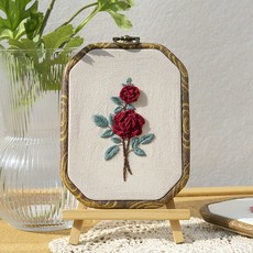 手作材料包 毛線編織 DIY 材料包 法式刺繡手工材料包 情侶禮物 立體仿真花 畫框裝飾畫, 1個, 【玫瑰】+長繡棚