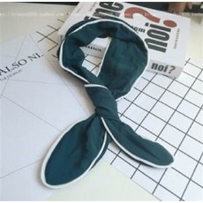 兔耳朵造型絲巾 頭帶 墨綠色 滾邊, 交叉髮帶髮箍可作領巾, 1個