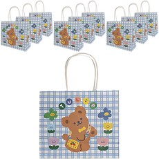 아이작큐브 선물포장 곰돌이체크 종이가방, 블루, 10개