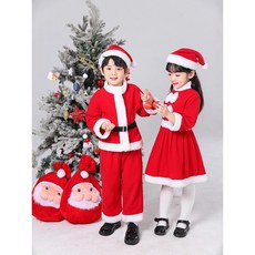 跨境聖誕節服裝聖誕裝扮服男女童聖誕老人套裝搖粒絨兒童聖誕衣服