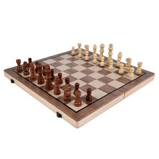 磁性摺疊國際象棋二合一木製棋盤附贈收納袋方便攜帶, 棕色, 1套